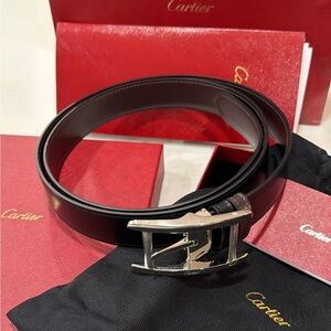 Cartier Black Leather Belt with Silver Buckle - Brand New never worn